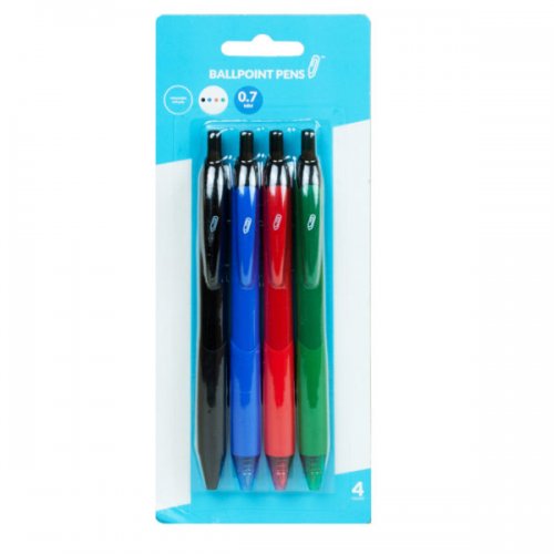 Kl23080 0.7 Mm Retractable Ballpoint Pens, Multi- Color - Pack Of 4