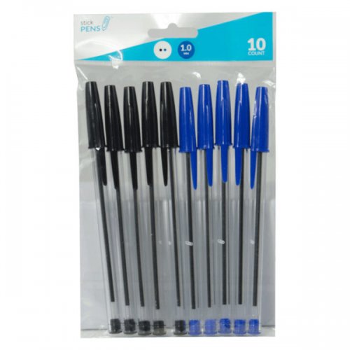 Kl22945 Ballpoint Stick Pens, Black & Blue - Pack Of 10