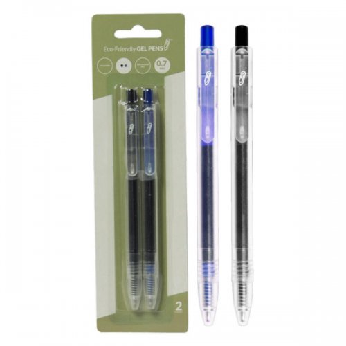 Kl23019 Eco Retractable Gel Pen, Black & Blue - Pack Of 2