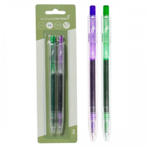 Kl23021 Eco Retractable Gel Pen, Green & Purple - Pack Of 2