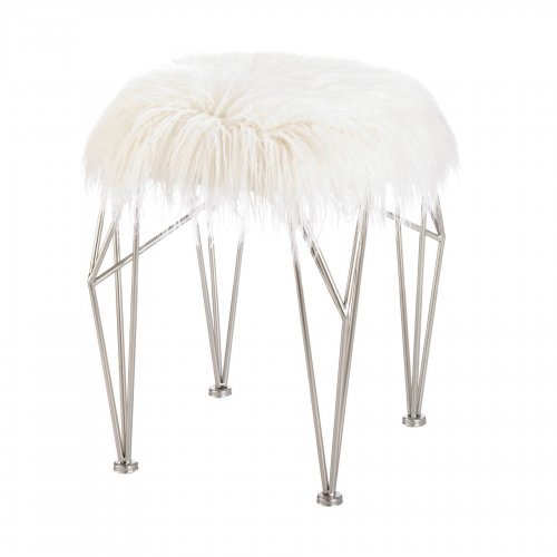 10019064 Fur Stool With Prism Legs, Blue