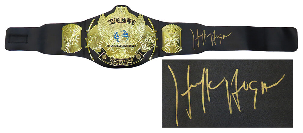 HOGBLT511 Hulk Hogan Signed WWE World Heavyweight Champion Winged Eagle Replica WWE Belt, Black