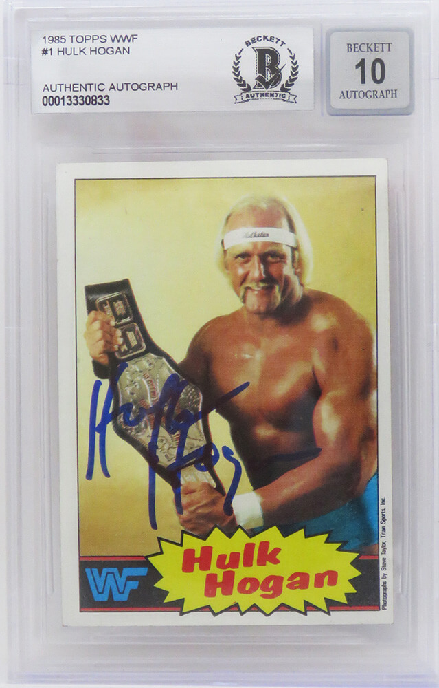 HOGCAR500 No.1 Hulk Hogan Signed WWF 1985 Topps WWE Rookie Card - Beckett Encapsulated & Auto Grade 10