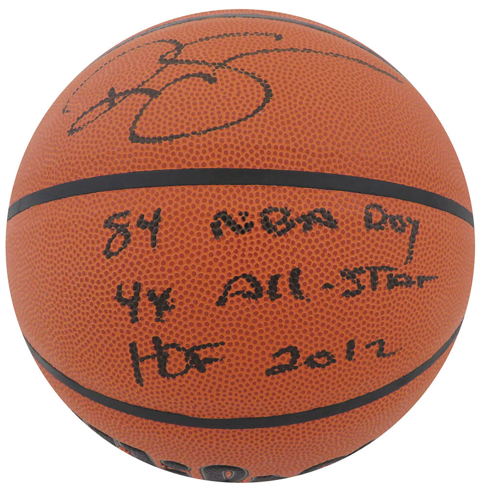 SAMBSK210 Ralph Sampson Signed Wilson Indoor & Outdoor NBA Basketball with 84 NBA Roy, 4x All Star, HOF 2012 Inscription