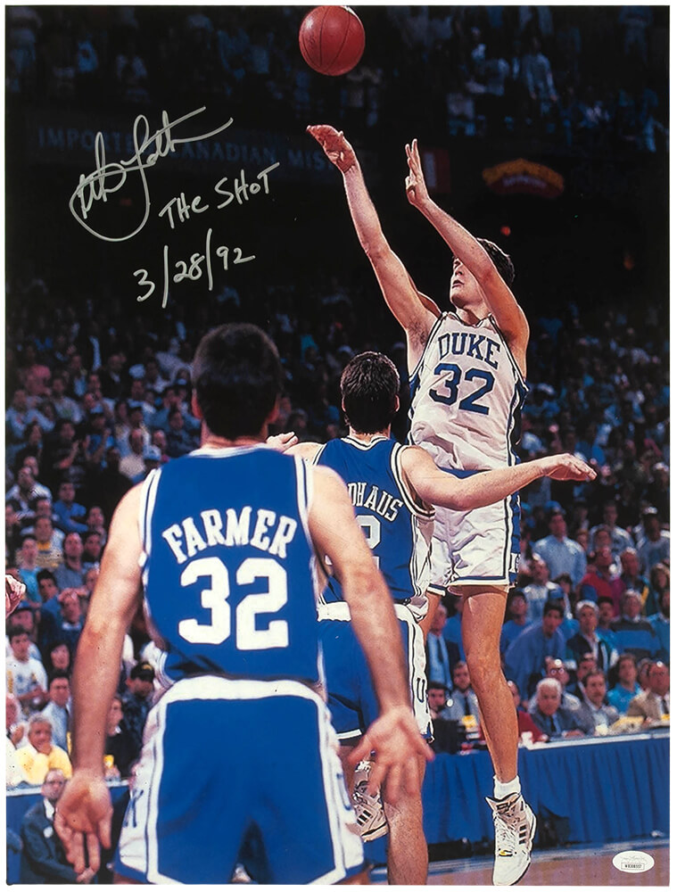 LAE16P207MYS 16 x 20 in. Christian Laettner Signed Duke Shot Vertical Close Up with The Shot 3-28-92 - JSA