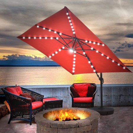 10 Ft. Santorini Ii Fiesta Square Cantilever Solar Patio Umbrella In Terra Cotta Sunbrella Acrylic