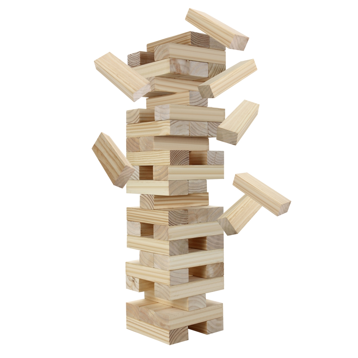 Bg3151 Block Out Wood Toppling Tower Stacking, Collapsing Game W Bag, Pine