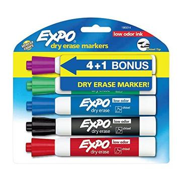 1965014 Expo Low Odor Dry Erase Markers, Chisel Tip - Assorted Colors, Pack Of 5