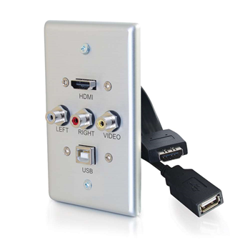 39876 Hdmi, Usb, Composite Video & Rca Stereo Audio Pass Through Single Gang Wall Plate, Brushed Aluminum