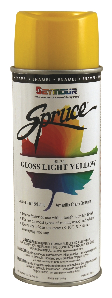 98-34 16 Oz Spruce General Use Enamels Spray Paint, Gloss Light Yellow - Pack Of 12