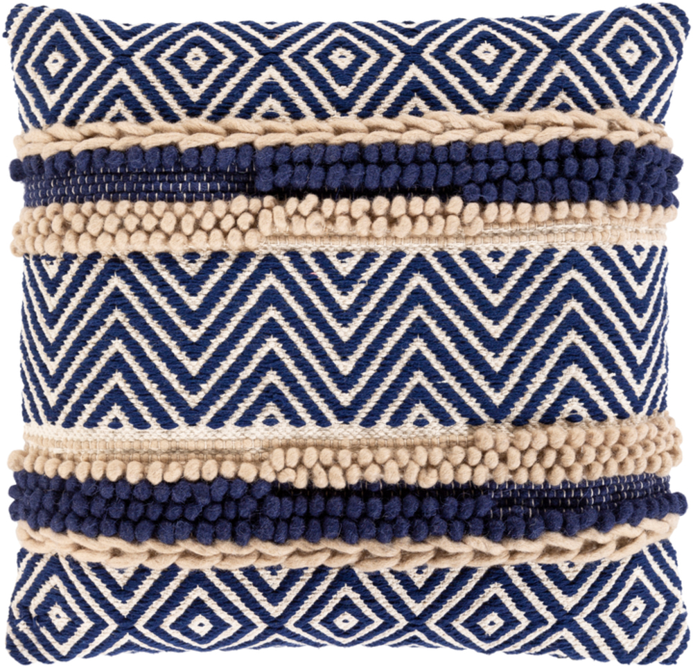 Aan001-1818 18 X 18 In. Avalon Hand Woven Pillow Cover, Beige & Navy