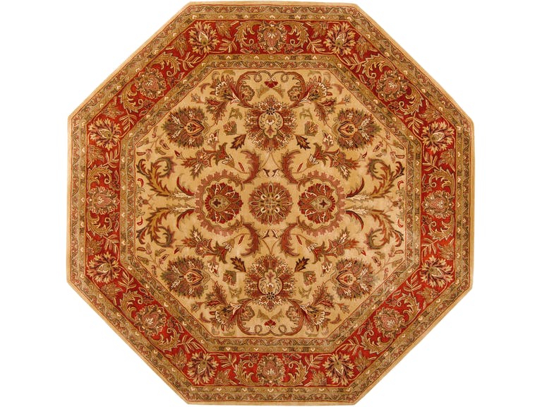 A111-8oct Ancient Treasures Rug- 100% Semi-worsted New Zealand- Hand Tufted- Gold/red/olive Green/chocolate/rust/moss Green- 8&apos; Octagon