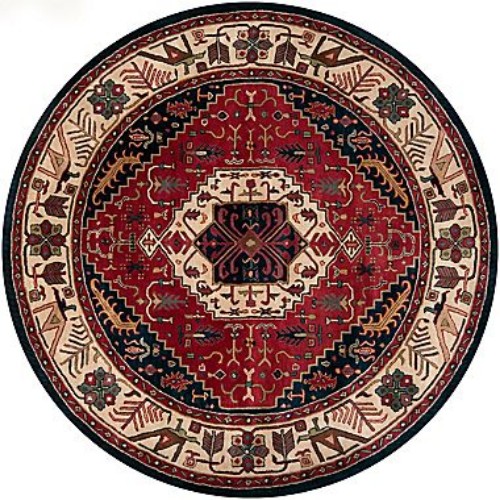 A134-8rd Ancient Treasures Rug- 100% Semi-worsted New Zealand- Hand Tufted- Beige/ruby/navy/sage/dark Gold/blue Gray- 8&apos; Round