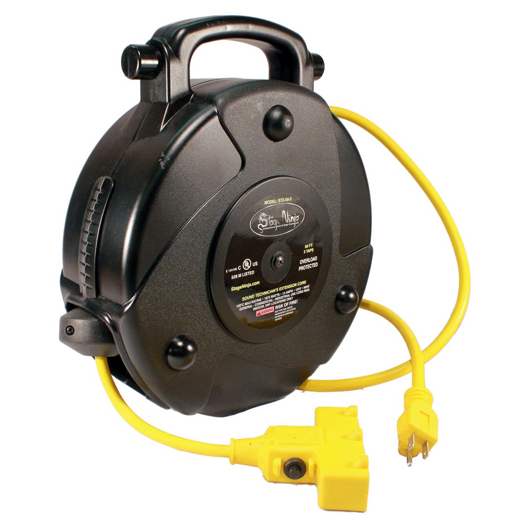 Stx-50-3 50 Ft Retractable Power Reel With 3-tap Head & Circuit Breaker - 14 By 3 Awg