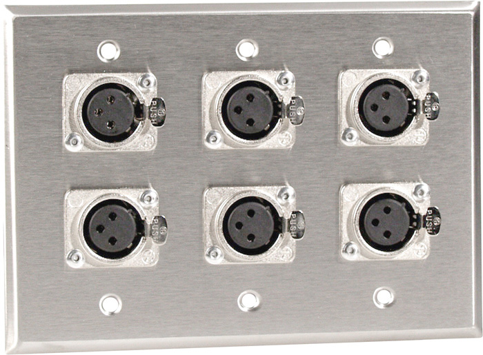 Wpl-3104-tb 3-gang Stainless Plate With 6 Latching 3-pin Xlr Female Terminal Block