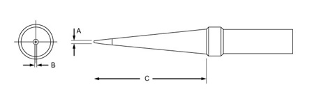 WEL-PTO8 0.031 x 1 in. PT Series Long Conical Tip for TC201 Series Iron