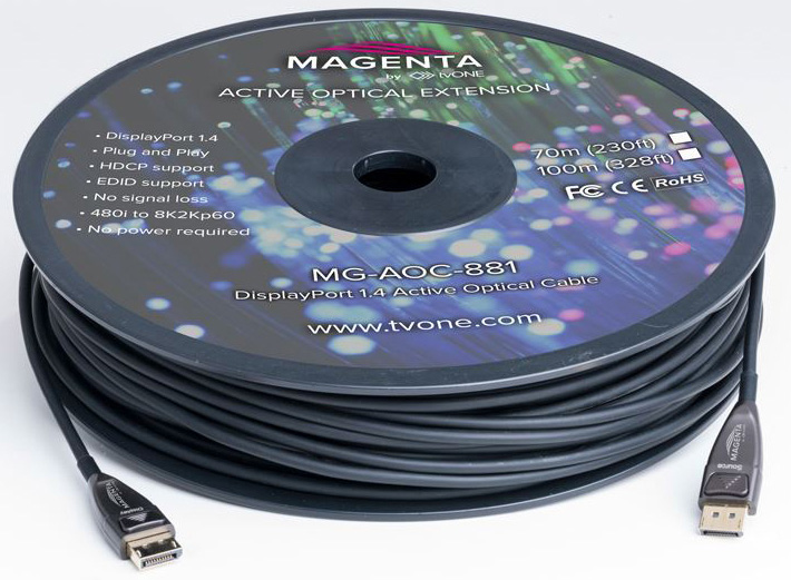 MGE-MG-AOC882-25 25m DisplayPort 1.4 Active Plenum Optical Cable, Black