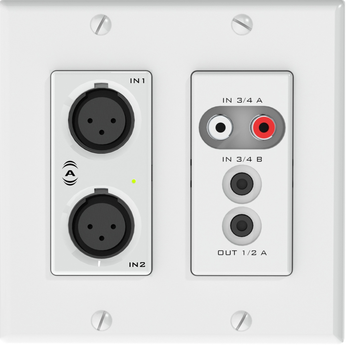 Attero Tech Atec-una6io 2 Mic & Line In Xlr 4x2 Channel 2 Gang Us Wall Plate, 3.5 Mm Input & Output - White & Black Inserts