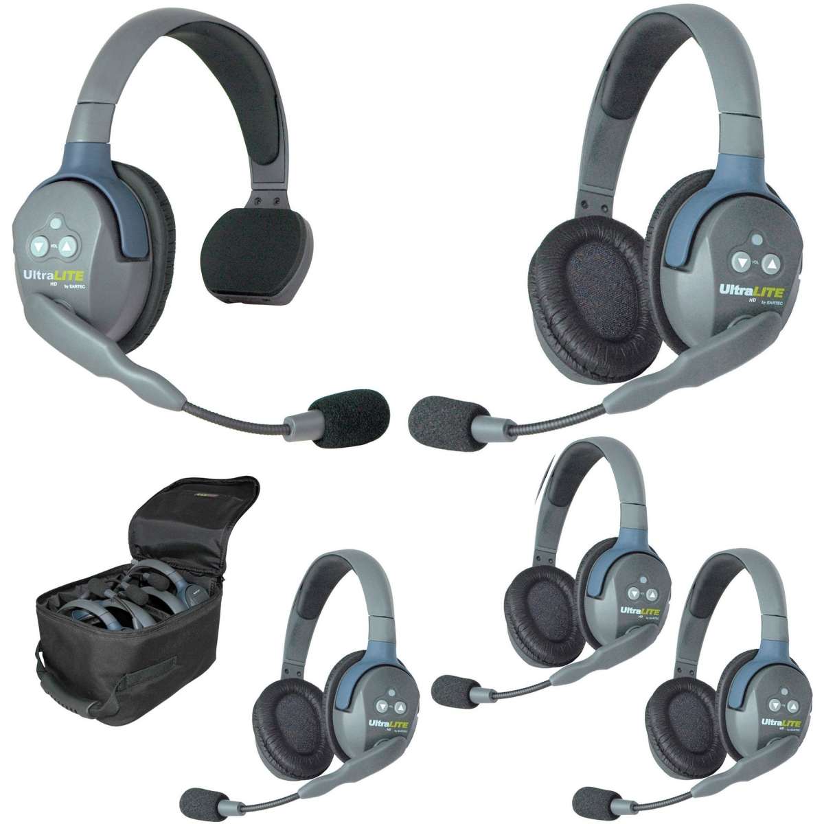 Ear-ul514 Ultralite 5 Person System With 1 Single 4 Double Headsets & Li-ion Batteries, Charger & Case