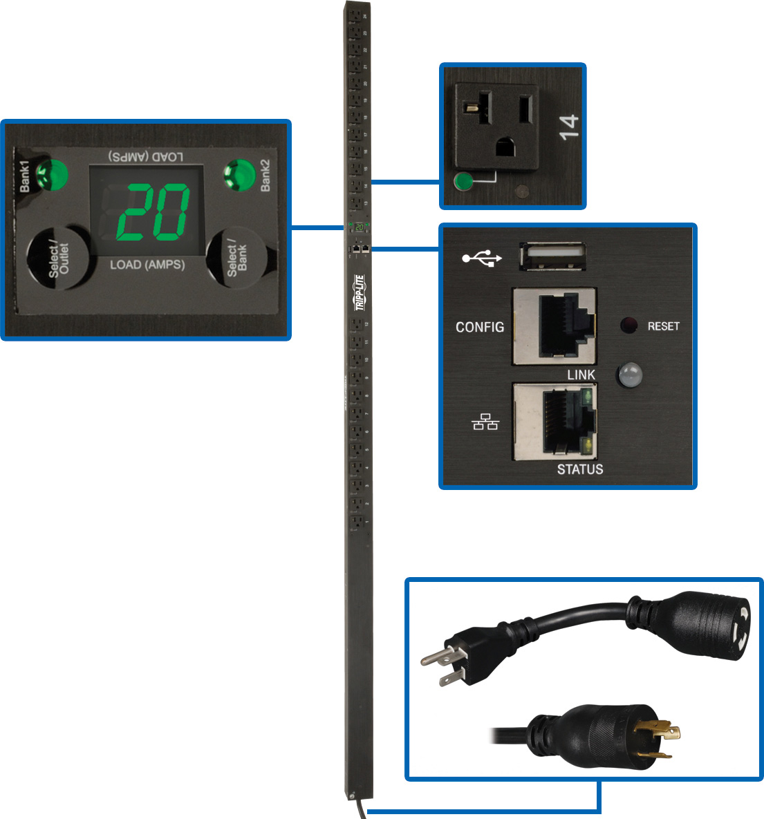 Tripp Lite Trl-pdumvr20ntlx 1.9 Kw Single-phase Switched Pdu Lx Platform Outlet Monitoring 120v Outlets 24 Nema 5-15-20r