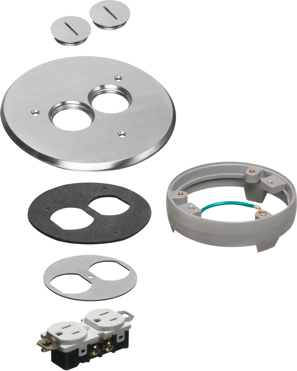Arl-flb6220nllr Flip Lid Style Metal Cover Kit With Leveling Ring & 2 Threaded Plugs, Nickel