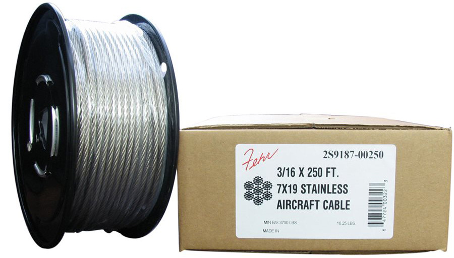 2s9187-00250 0.187 Diameter X 250 Ft. Roll 7 X 19 Stainless Steel Aircraft Cable