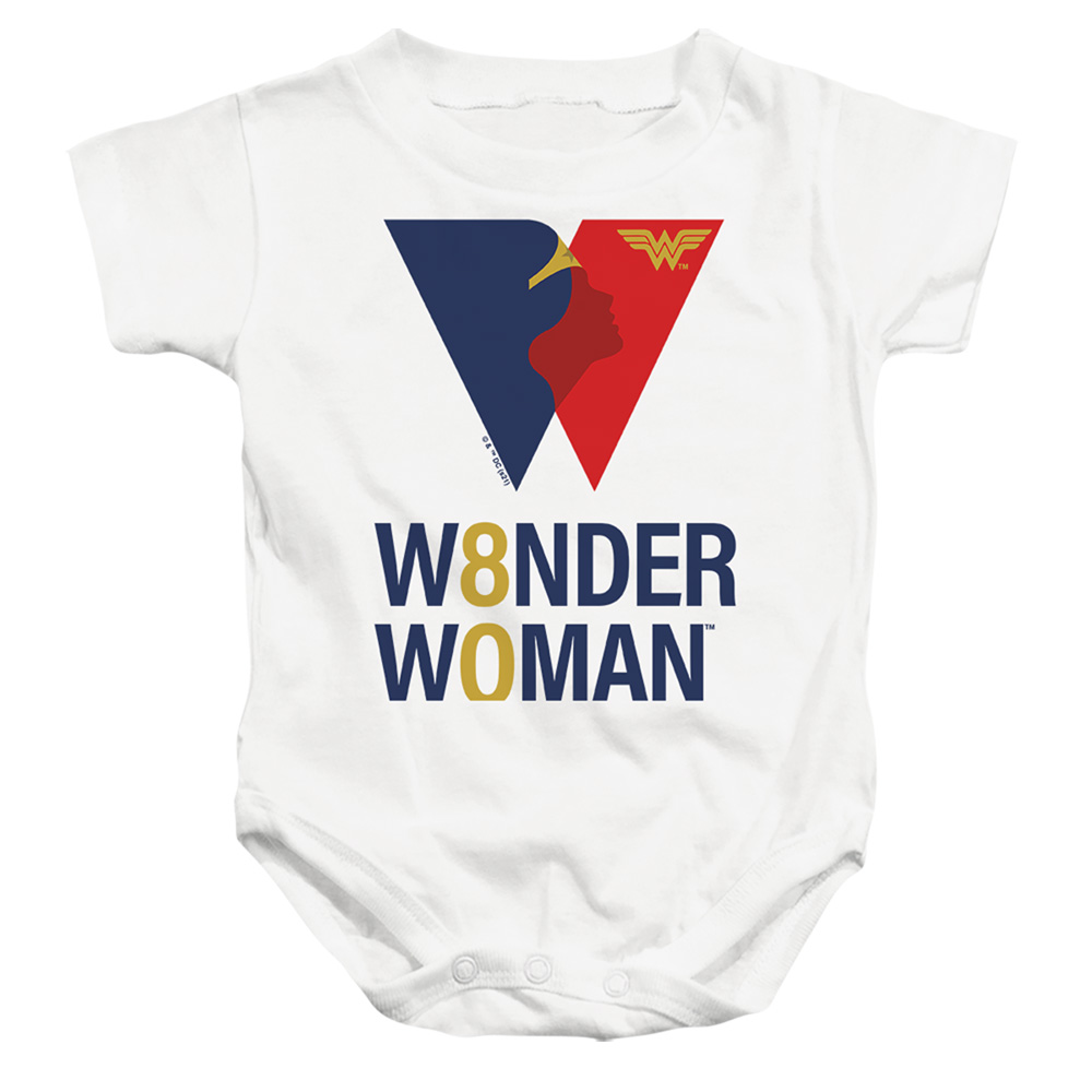 JLA1299-SS-1 Wonder Woman 80th Logo Infant Snapsuit, White - Small - 6 Month
