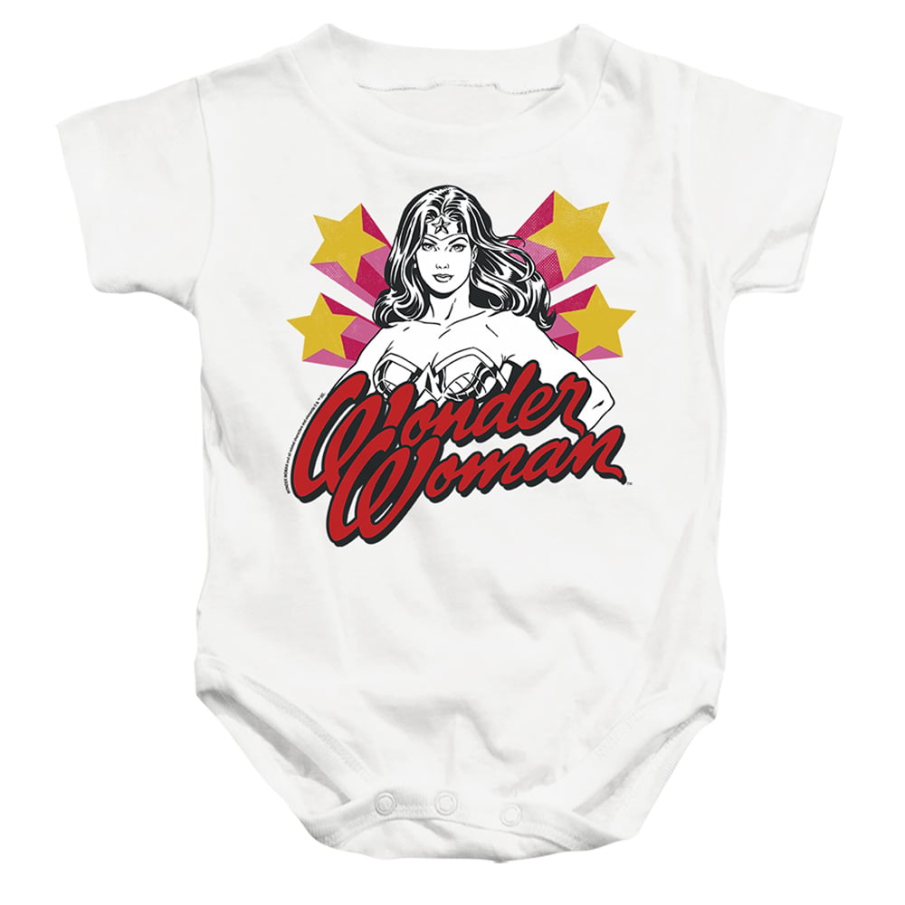 JLA1443-SS-1 Wonder Woman Stance 2 Infant Snapsuit, White - Small - 6 Month