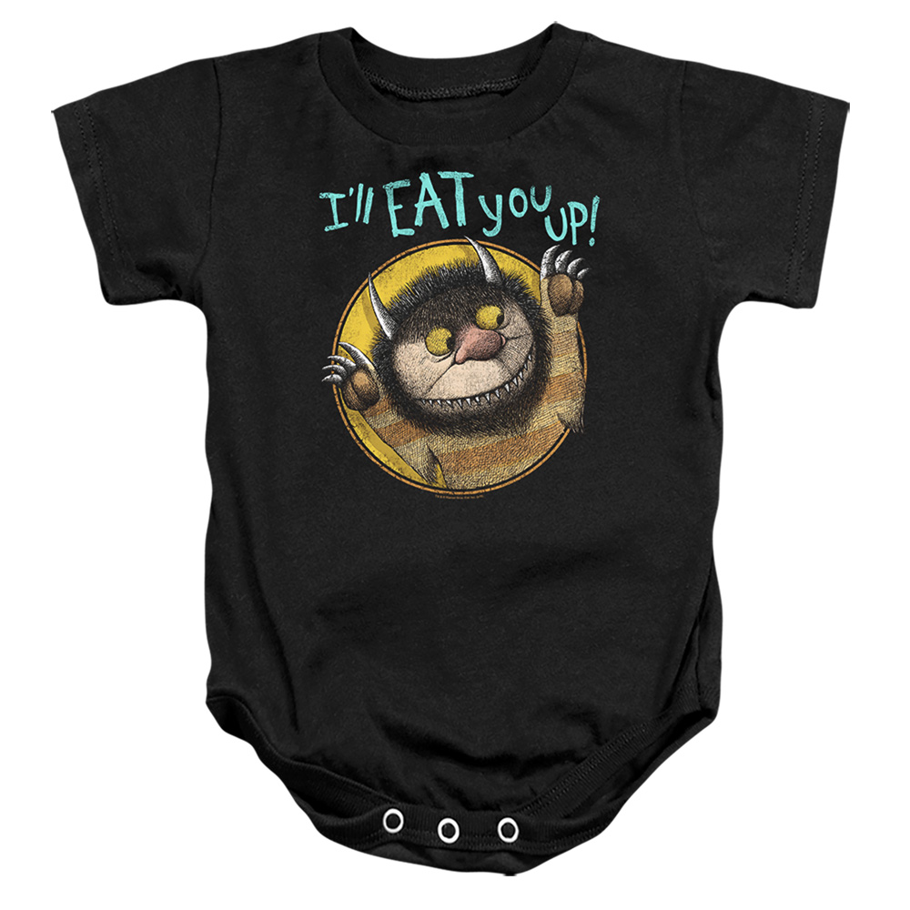WBM812-SS-4 Where The Wild Things Are Eat Infant Snapsuit, Black - Extra Large - 24 Month