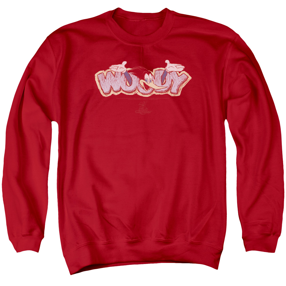 UNI520-AS-2 Woody Woodpecker Sketchy Bird Adult Crewneck Sweatshirt, Red - Medium