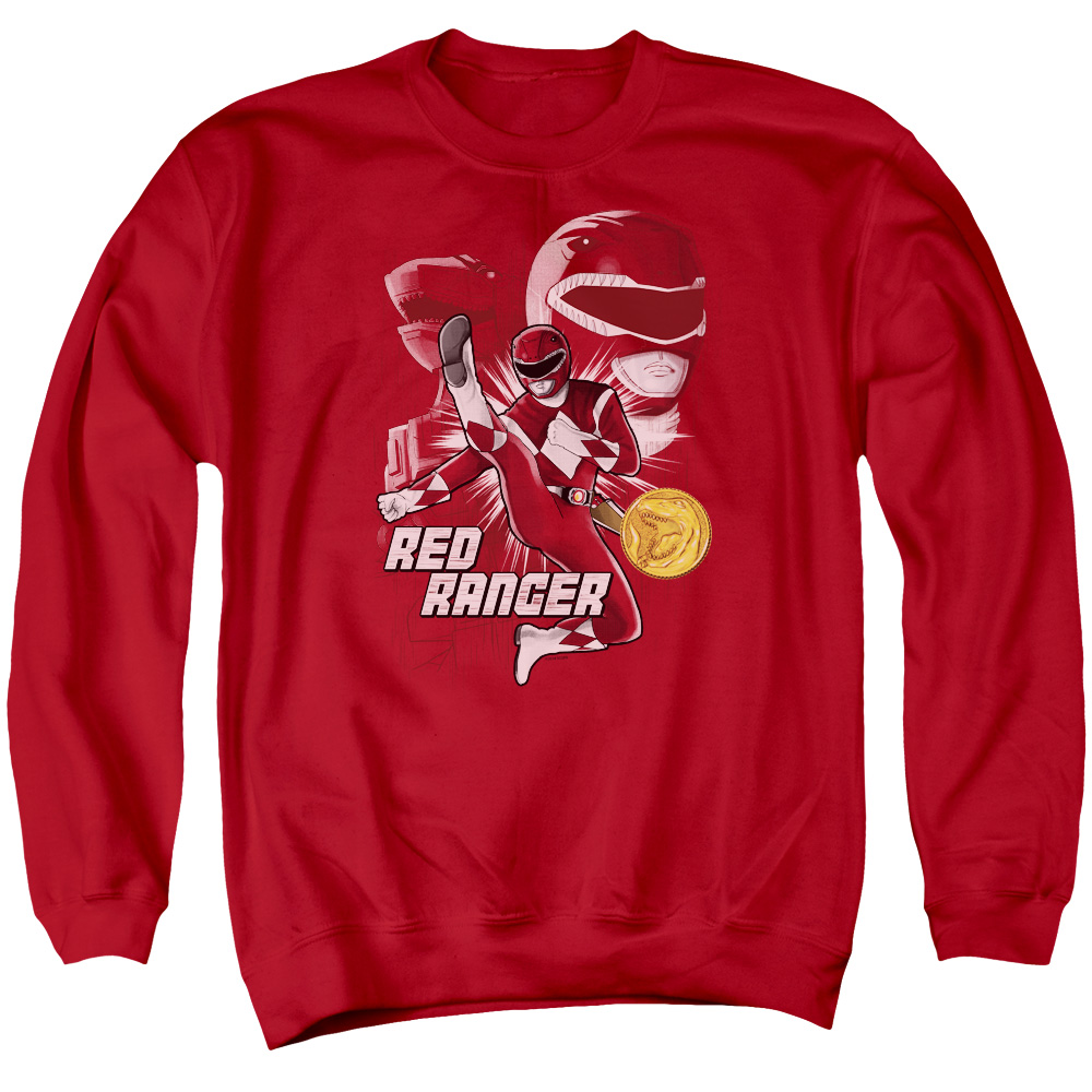PWR190-AS-2 Power Rangers Red Ranger Adult Crewneck Sweatshirt, Red - Medium