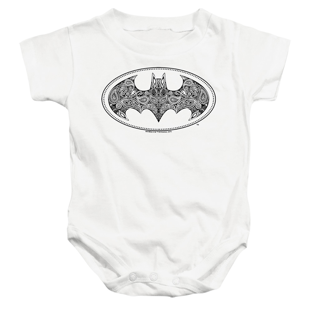 BM3146-SS-1 Batman Paisley Logo Infant Snapsuit, White - Small - 6 Month