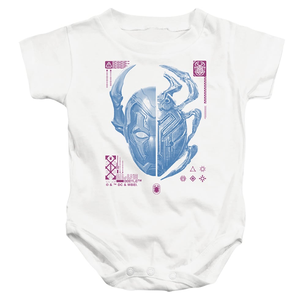 BBTL10016-SS-1 Blue Beetle 2023 Split Beetle Infant Snapsuit, White - Small - 6 Month