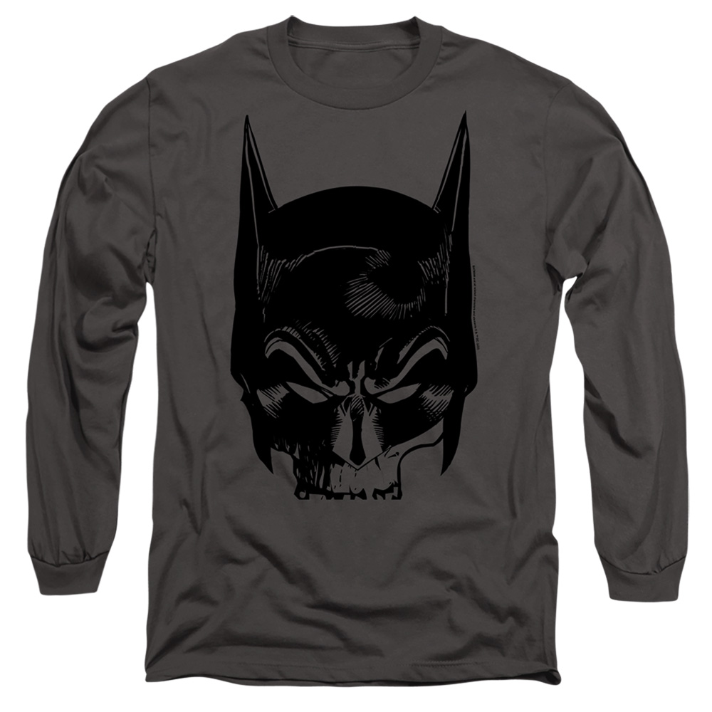 BM3441-AL-4 Batman Skull On Gray Adult Long Sleeve T-Shirt, Charcoal - Extra Large