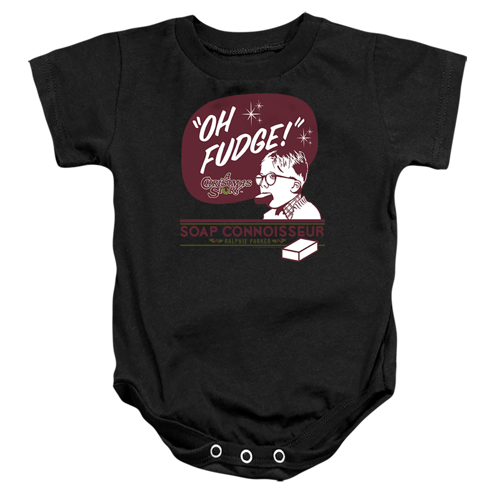 WBM1386-SS-2 A Christmas Story Oh Fudge Soap Connoisseur Infant Snapsuit, Black - Medium - 12 Month