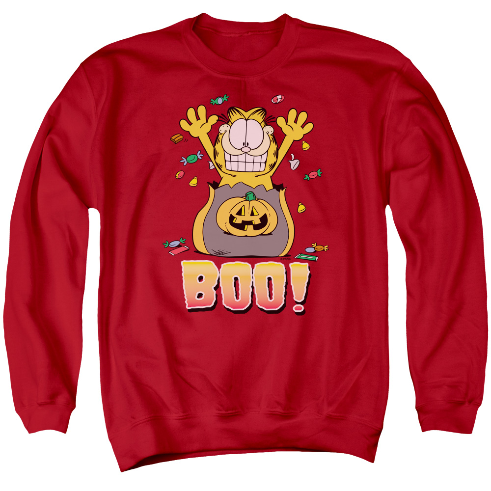 GAR317-AS-2 Garfield Boo Adult Crewneck Sweatshirt, Red - Medium