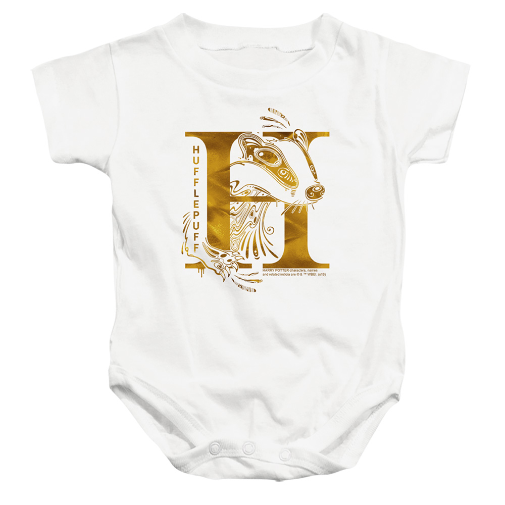HP8212-SS-1 Harry Potter Hufflepuff H Logo Infant Snapsuit, White - Small - 6 Month