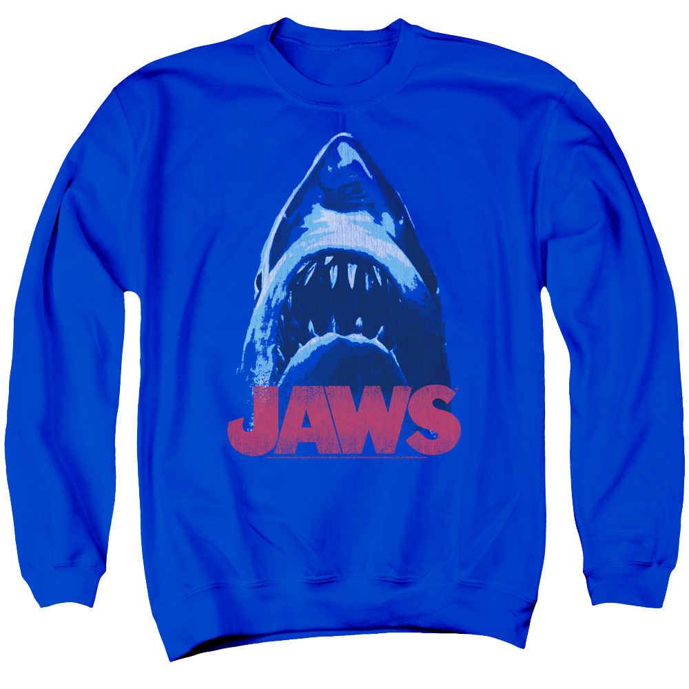 UNI724-AS-6 Jaws From Below Adult Crewneck Sweatshirt, Royal - 3X