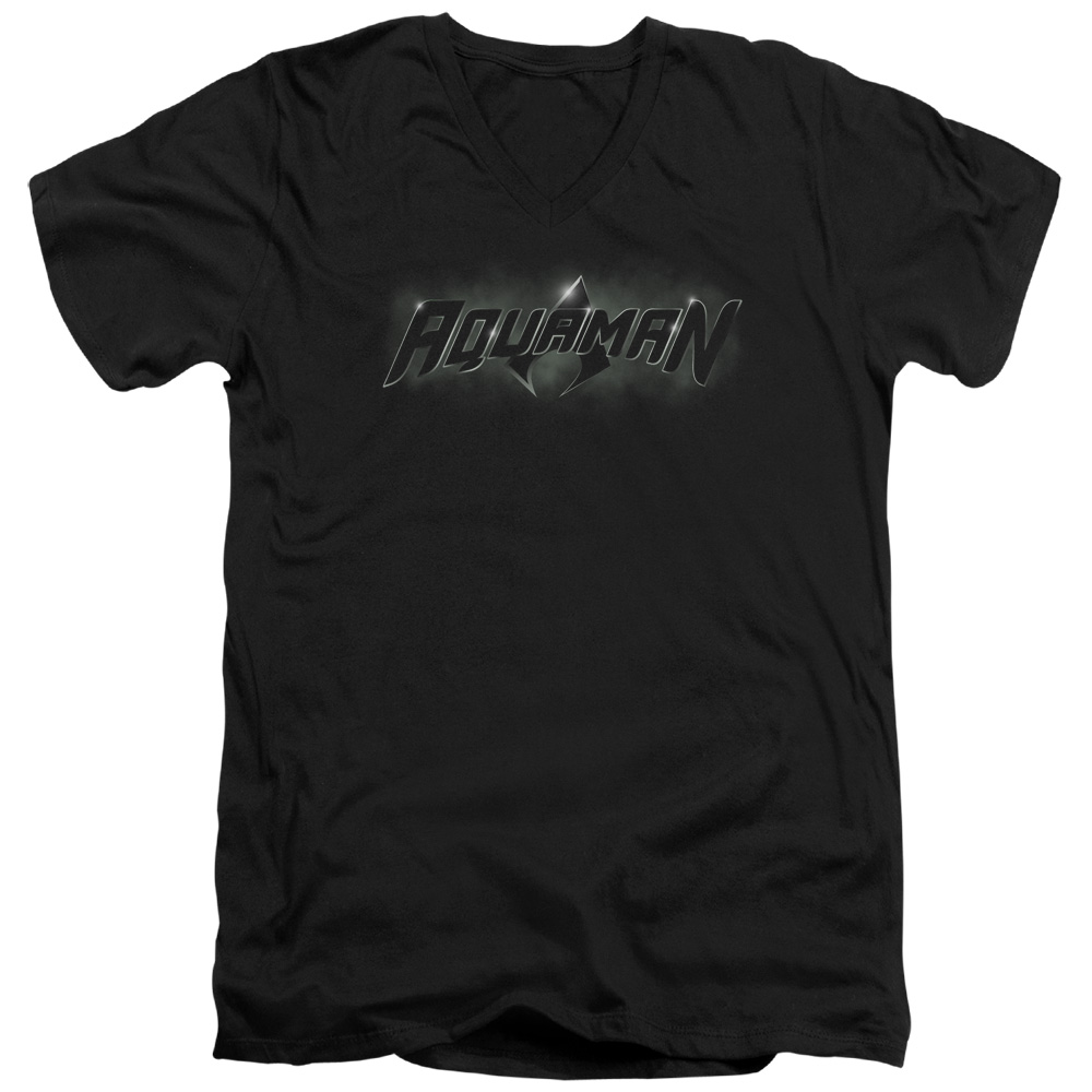 UPC 190860245960 product image for JLA678-AV-4 JLA Aquaman Title Adult Slim Fit V-Neck Cotton T-Shirt, Black -  | upcitemdb.com