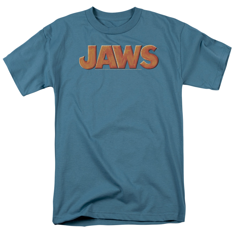 UPC 191782050922 product image for UNI402-AT-2 Jaws Logo Adult Regular Fit Short Sleeve T-Shirt, Slate - Medium | upcitemdb.com