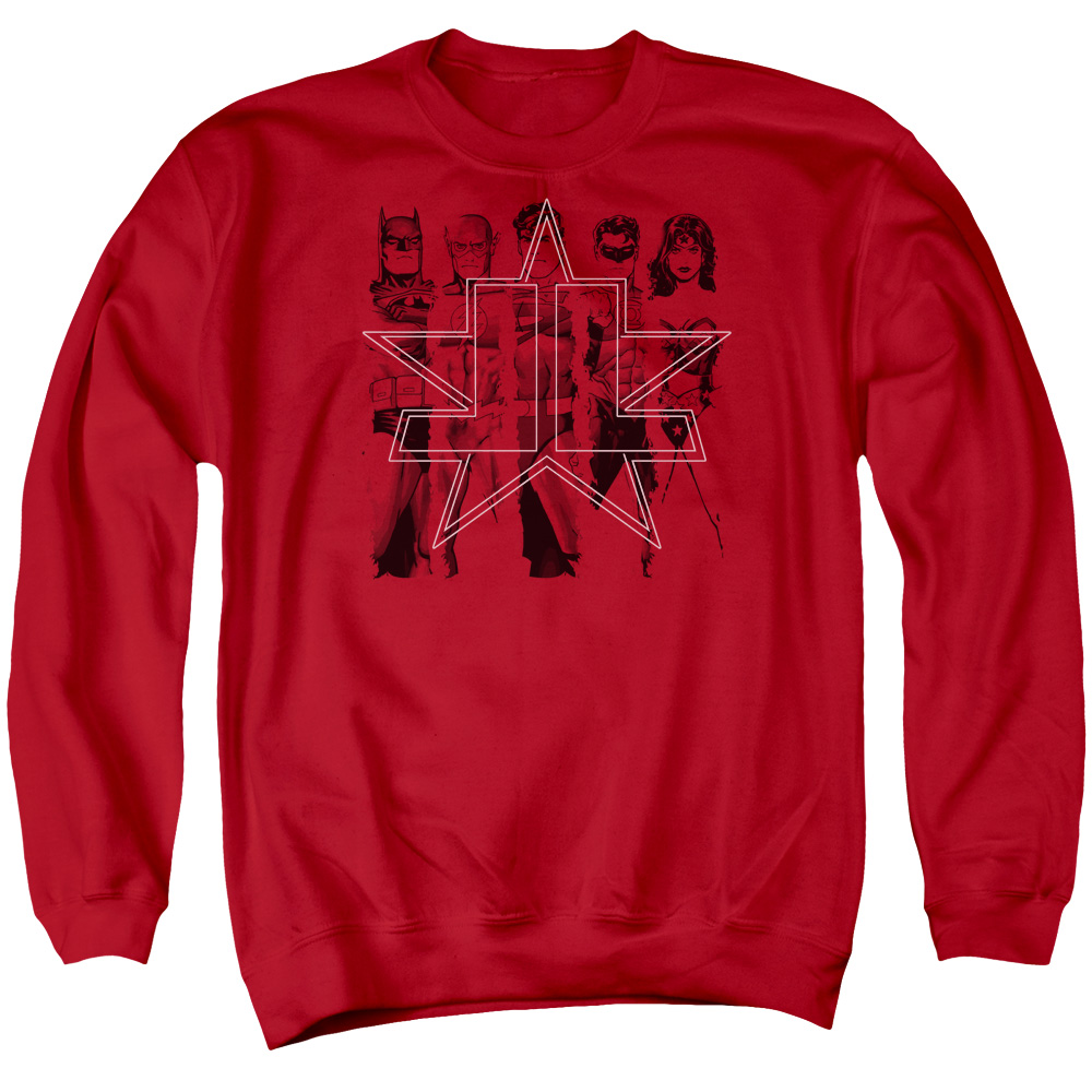 JLA131-AS-2 JLA Five Stars Adult Crewneck Sweatshirt, Red - Medium