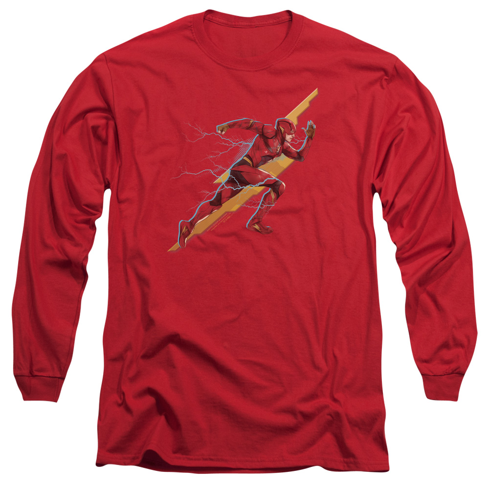 JLM155-AL-2 Justice League Movie Flash Forward Adult Long Sleeve T-Shirt, Red - Medium
