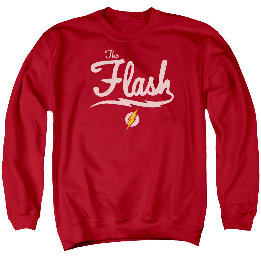 JLA657-AS-2 JLA Old School Flash Adult Crewneck Sweatshirt, Red - Medium