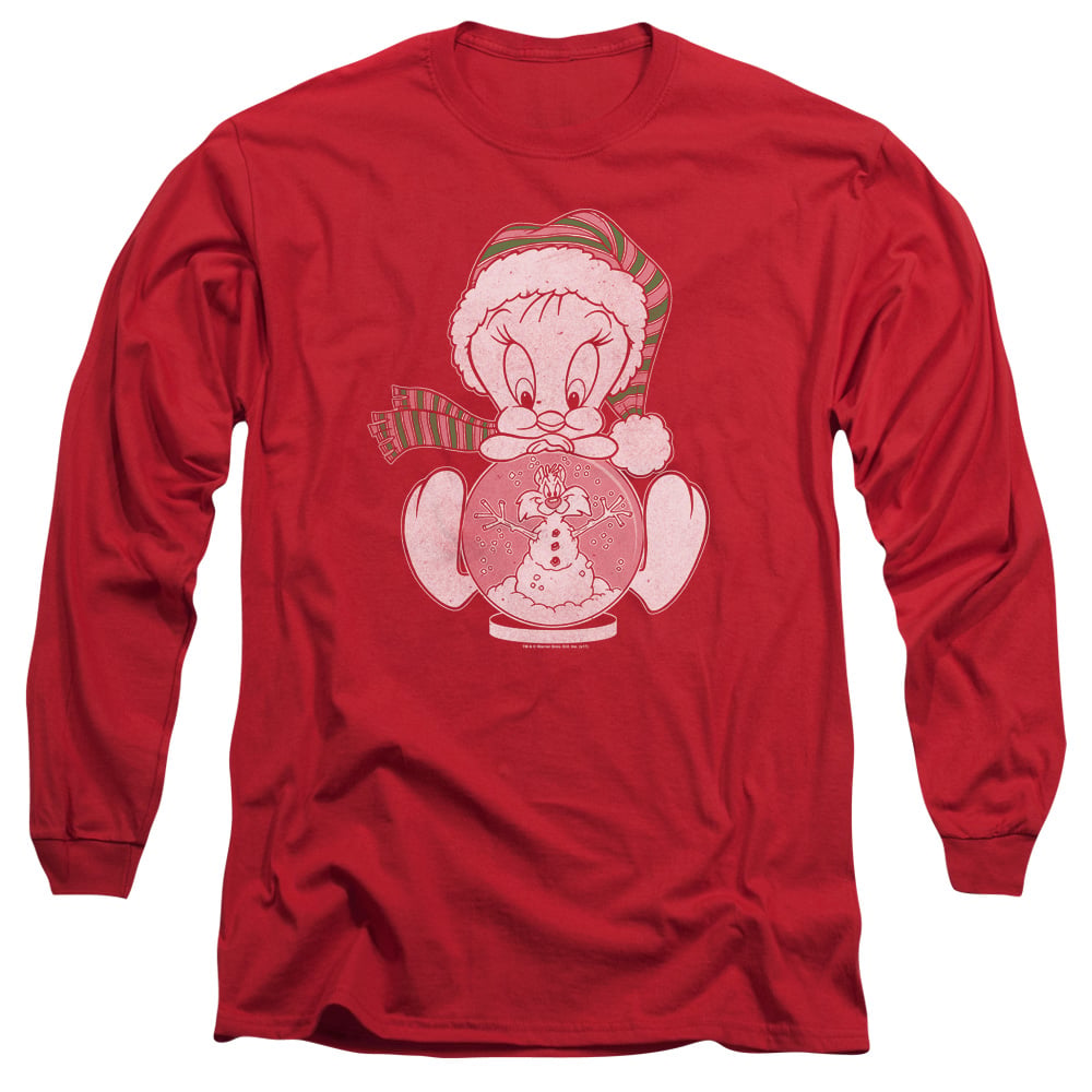 LT196-AL-4 Looney Tunes Tweey Globe Adult Long Sleeve T-Shirt, Red - Extra Large