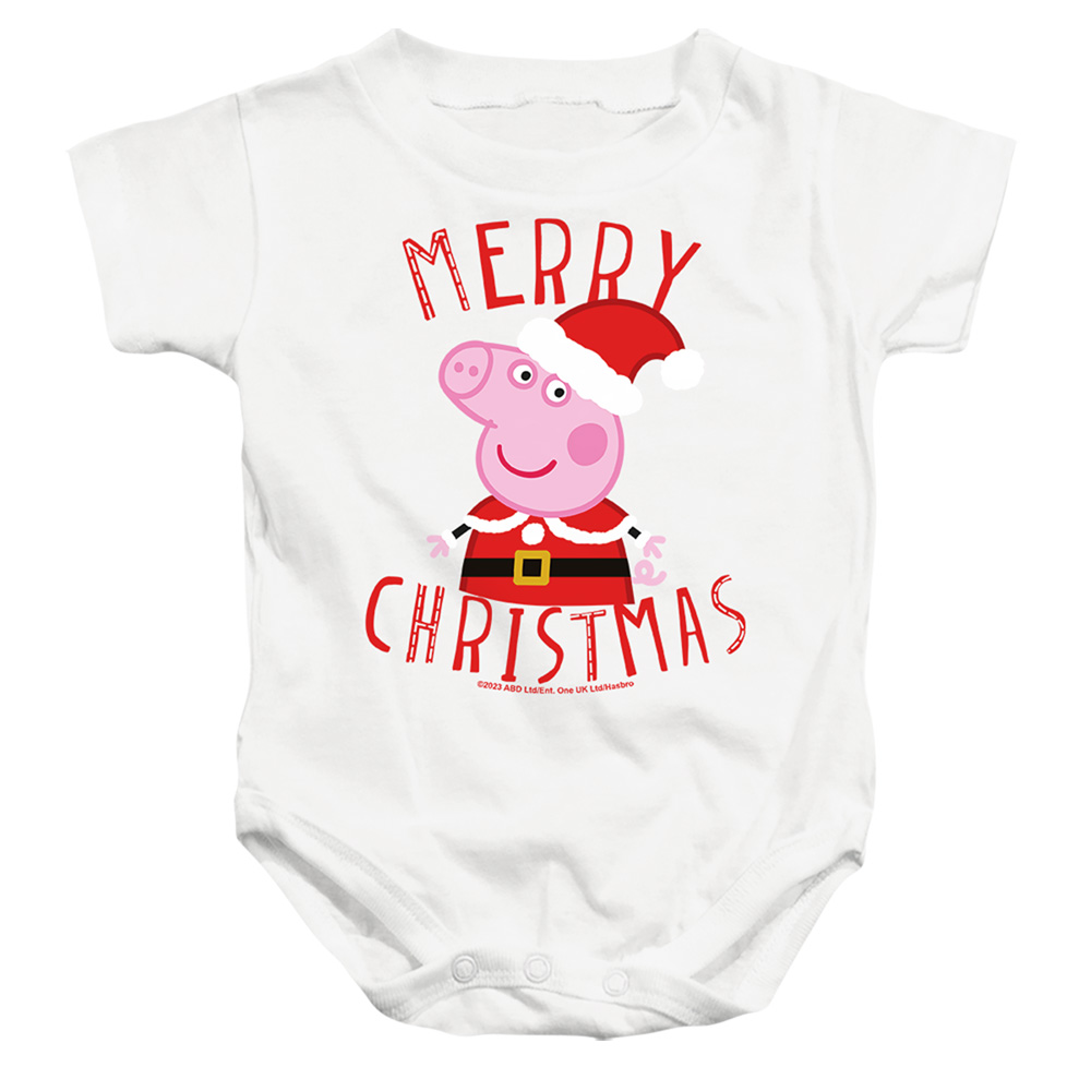 HBRO10374-SS-1 Peppa Pig Merry Christmas Infant Snapsuit, White - Small - 6 Month