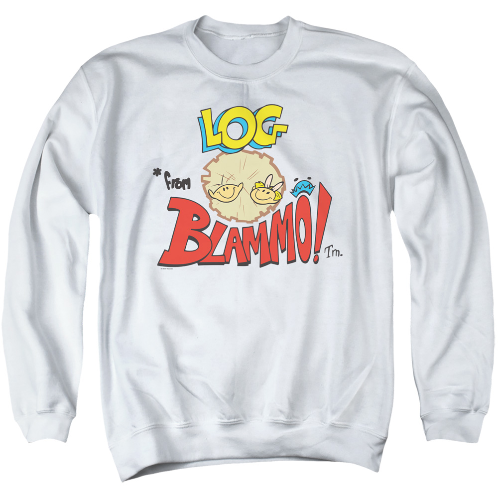 NICK269-AS-2 Ren & Stimpy Log From Blamo Adult Crewneck Sweatshirt, White - Medium