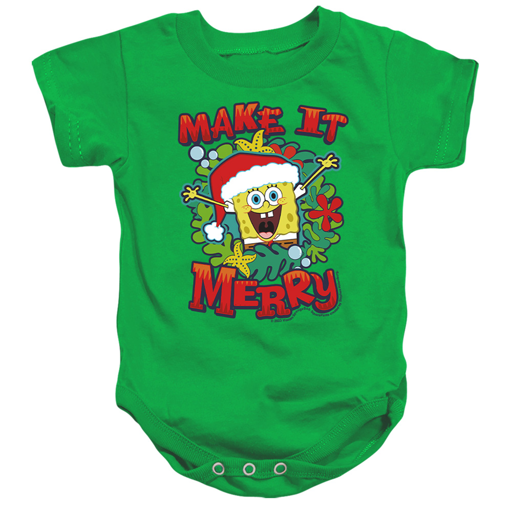 NICK10358-SS-2 Spongebob Make It Merry Christmas Infant Snapsuit, Kelly Green - Medium - 12 Month