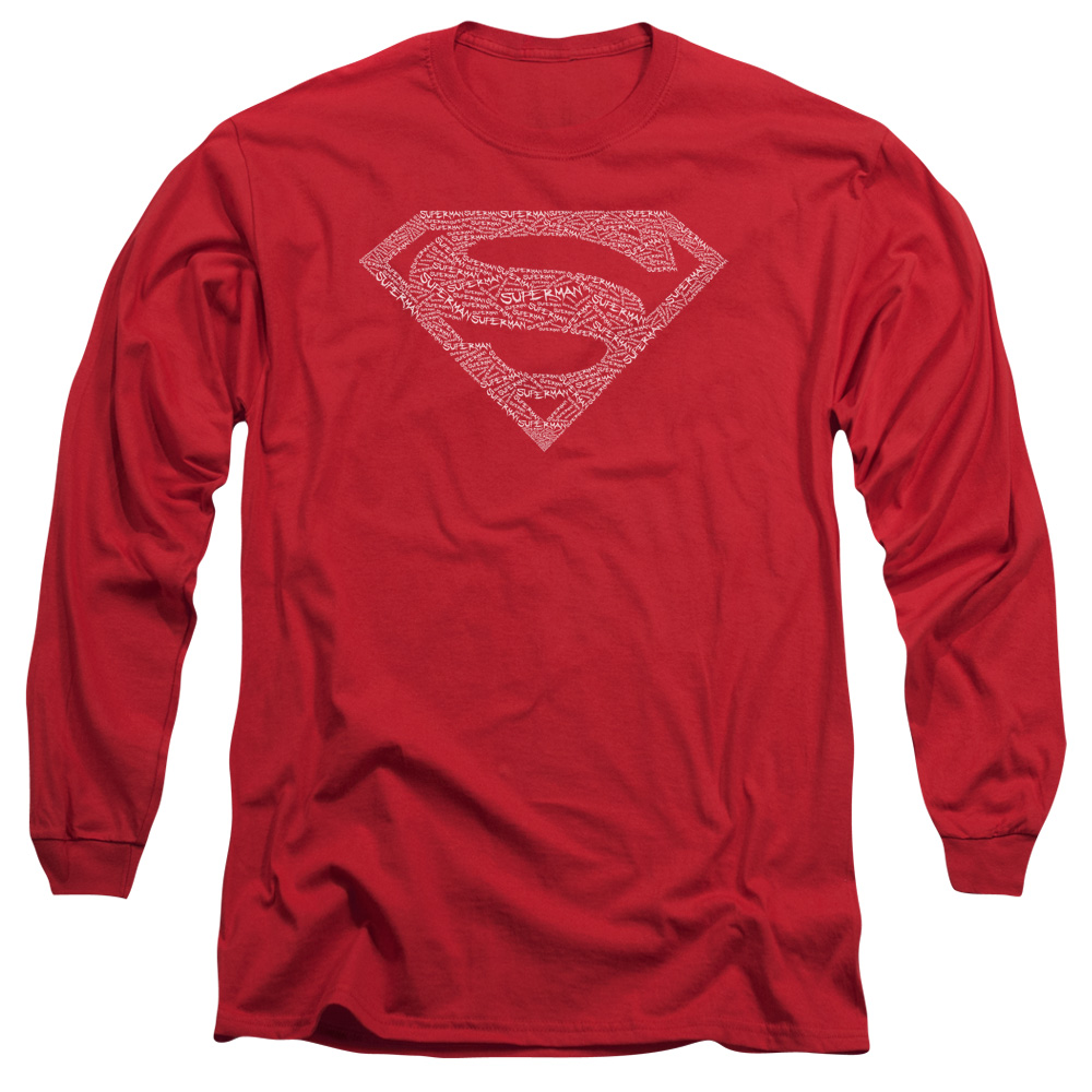 SM1582-AL-5 Superman Type Shield Adult Long Sleeve T-Shirt, Red - 2X