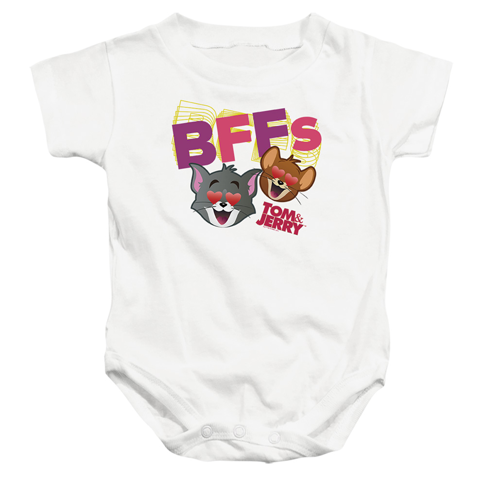 HNB323-SS-1 Tom & Jerry Movie BFFS Infant Snapsuit, White - Small - 6 Month
