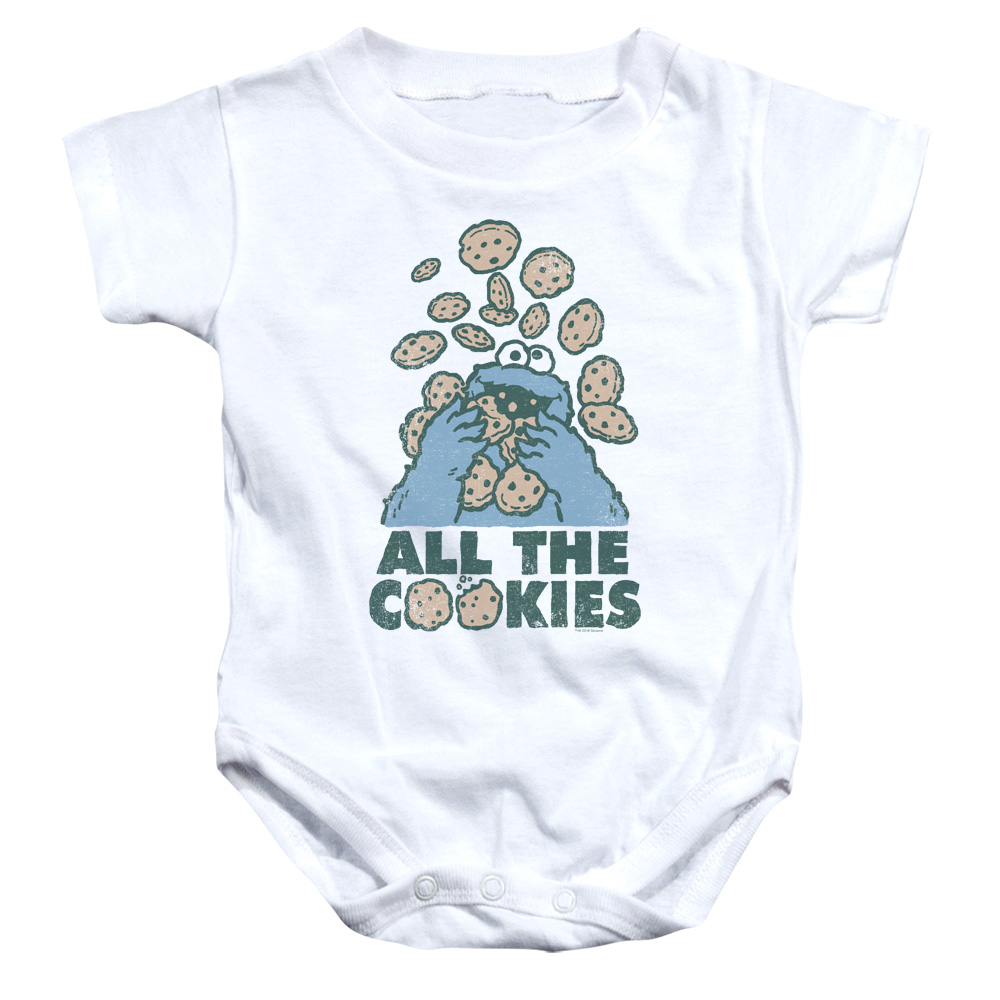 SST141-SS-1 Sesame Street All The Cookies Infant Snapsuit, White - Small - 6 Month